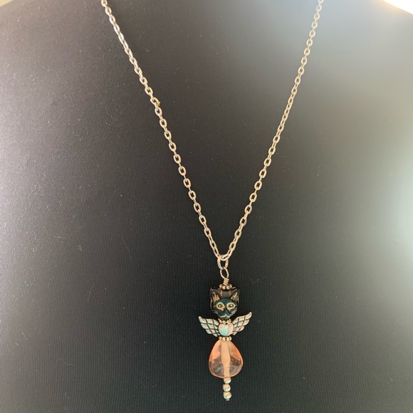 Necklace angel cat flying kitty pink and black - Picture 3 of 6